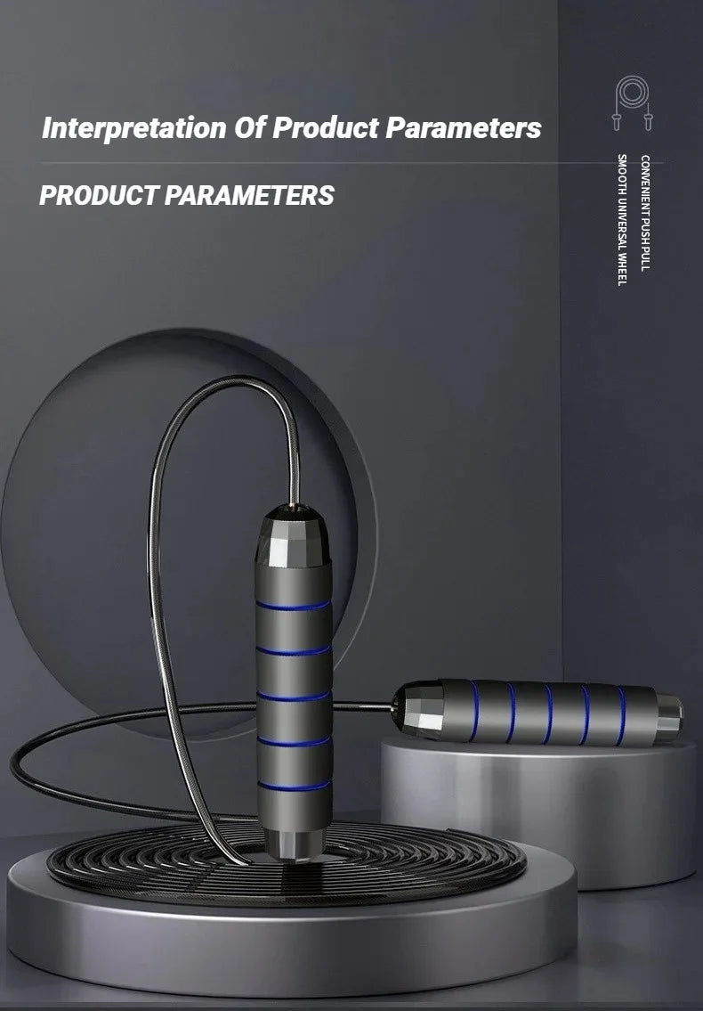 Corda de Pular Ajustável com Cabo de Aço – Antiembaraço, Alta Velocidade e Treino de Performance