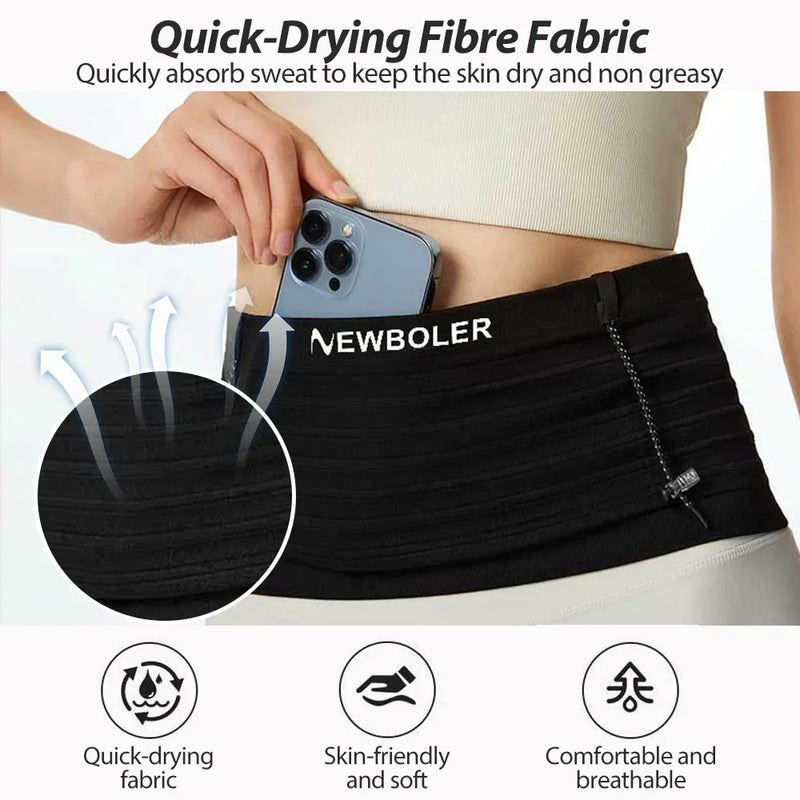 Cinturão Esportivo NEWBOLER – Bolsa Elástica de Corrida com Suporte para Número, Celular e Acessórios