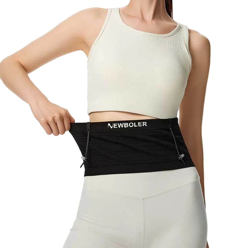 Cinturão Esportivo NEWBOLER – Bolsa Elástica de Corrida com Suporte para Número, Celular e Acessórios