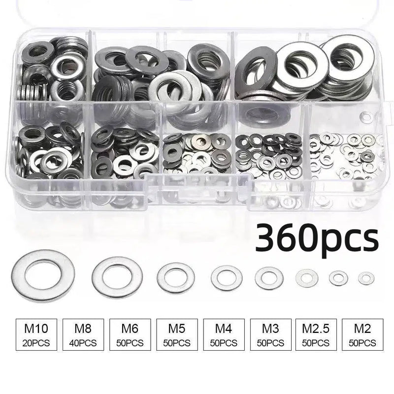Kit 360/580 Arruelas Planas de Aço Inoxidável 304 – Conjunto Completo para Reparos, Montagens e Uso Geral
