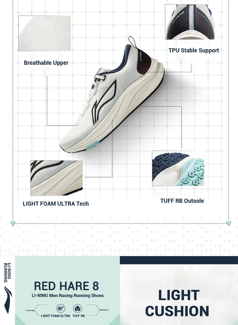 Tênis Li-Ning Red Hare 8 – Running Performance com Light Foam Ultra, Amortecimento Estável e Detalhes Reflexivos