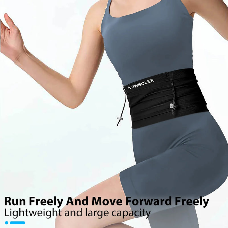 Cinturão Esportivo NEWBOLER – Bolsa Elástica de Corrida com Suporte para Número, Celular e Acessórios