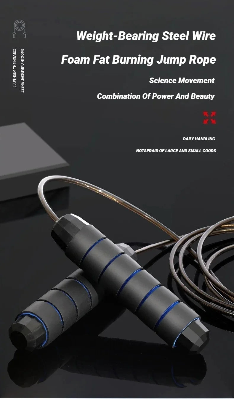 Corda de Pular Ajustável com Cabo de Aço – Antiembaraço, Alta Velocidade e Treino de Performance