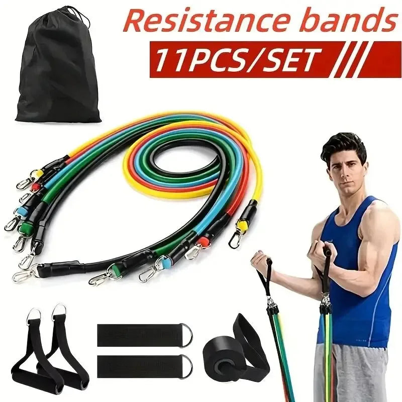Kit 11 Peças de Faixas Elásticas – Conjunto Completo de Treino, Resistência Progressiva e Exercitador com Pedal