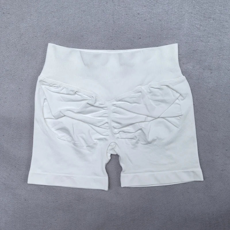 Shorts Femininos Seamless Biker 4.5" – Treino, Yoga e Academia, Modelo Scrunch com Cintura Baixa Nervurada