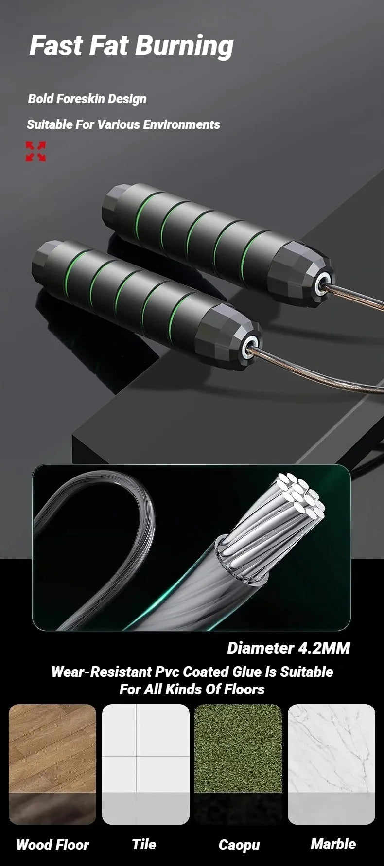 Corda de Pular Ajustável com Cabo de Aço – Antiembaraço, Alta Velocidade e Treino de Performance